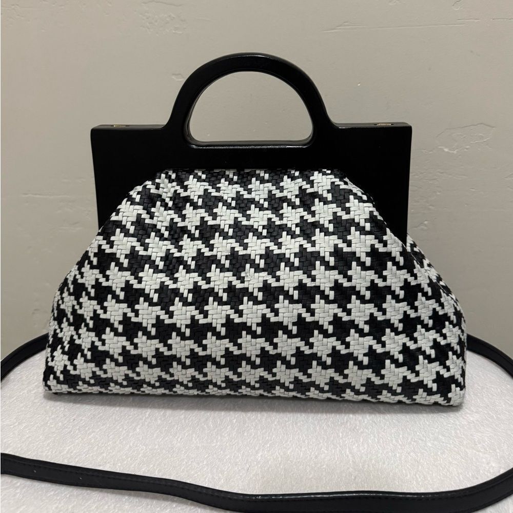 Genuine Woven Lambskin Handmade Wooden Frame Satchel, Includes 2 Straps Style